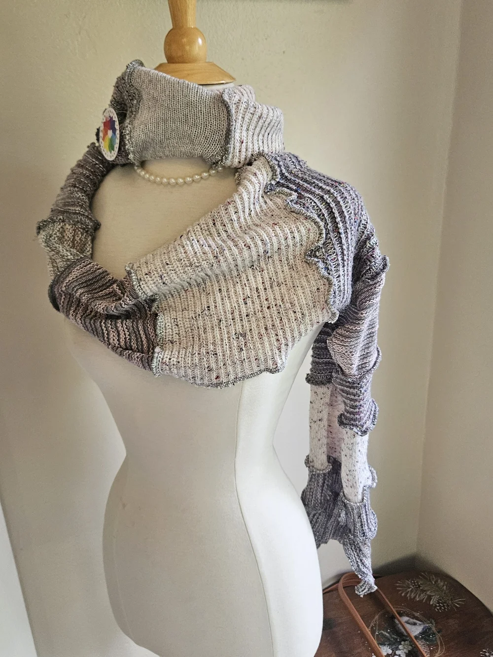 Handcrafted Multi-Tone Gray and Cream Knit Scarf